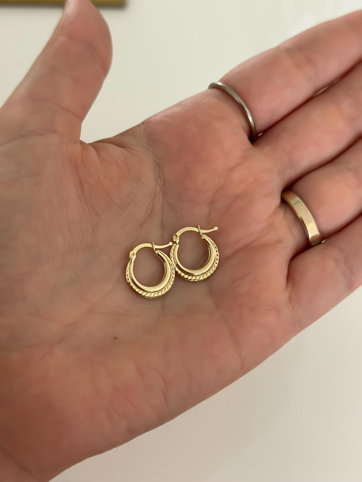 “Tiny Texture Hoops” – 10k or 14k Solid Gold
