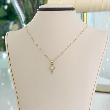 14k Gold Cubic Zirconia Cross Pendant Necklace