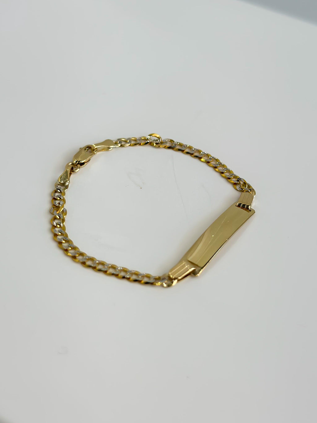 14k SOLID Gold Cuban Link Baby Bracelet Name Tag , 3mm 5.5" - Light, Miami Curb Link, Yellow and White Gold, 585/ 14k Stamp -