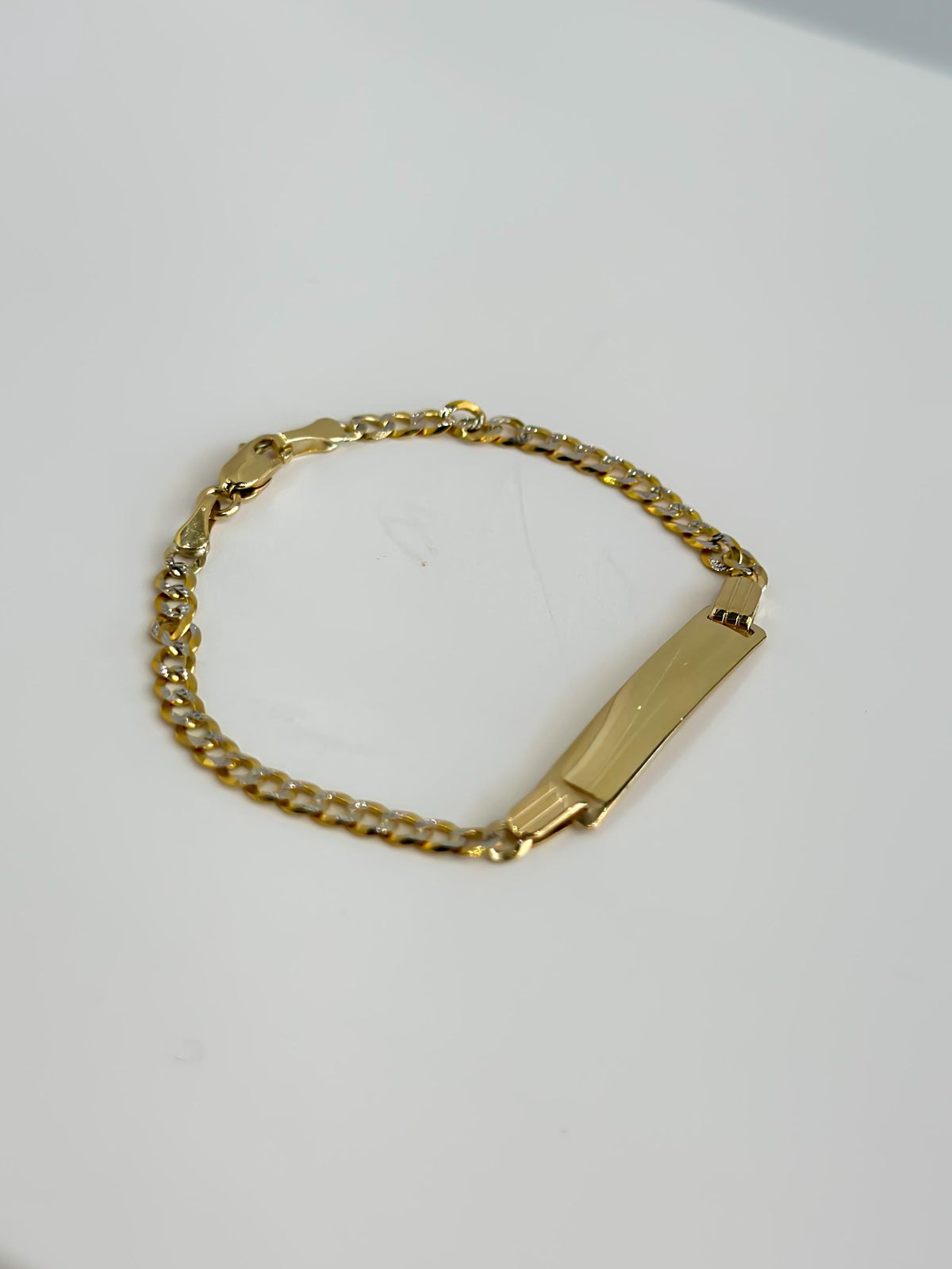 14k SOLID Gold Cuban Link Baby Bracelet Name Tag , 3mm 5.5" - Light, Miami Curb Link, Yellow and White Gold, 585/ 14k Stamp -