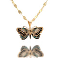 14k Solid Gold Butterfly Pendant Hand-Painted Charm - Black, Blue, and White Necklace, Animal, Insect Jewelry, Gift for Her