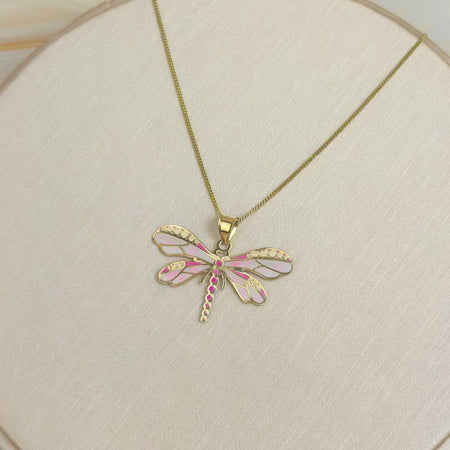 “Dragonfly Kiss” Pendant - 14k Gold