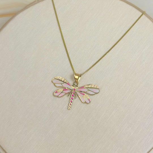“Dragonfly Kiss” Pendant - 14k Gold
