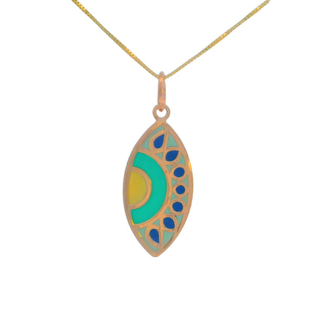 “Green Evil Eye” Pendant – 14k Solid Gold