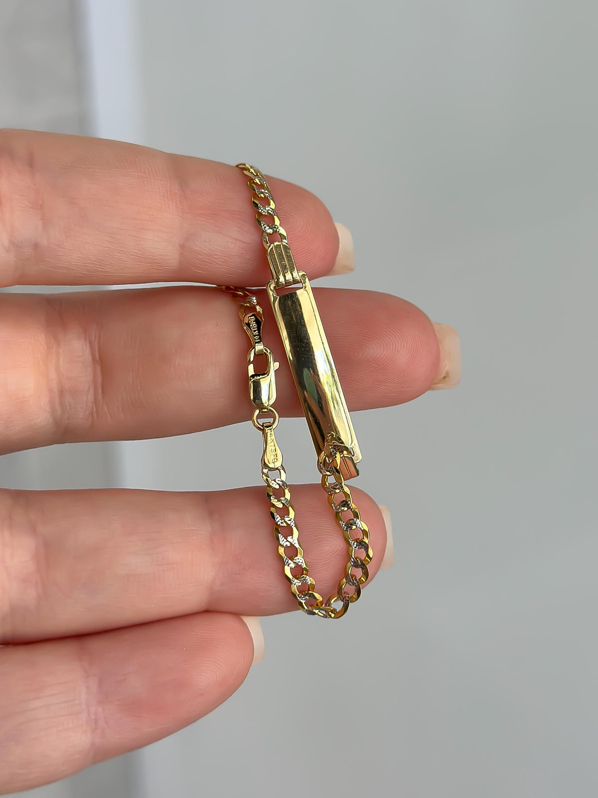 14k SOLID Gold Cuban Link Baby Bracelet Name Tag , 3mm 5.5" - Light, Miami Curb Link, Yellow and White Gold, 585/ 14k Stamp -