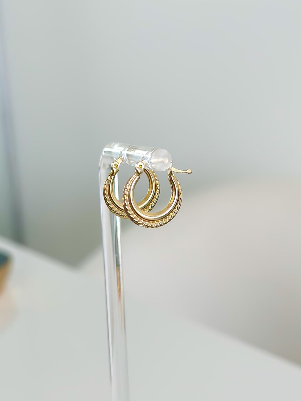 “Tiny Texture Hoops” – 10k or 14k Solid Gold