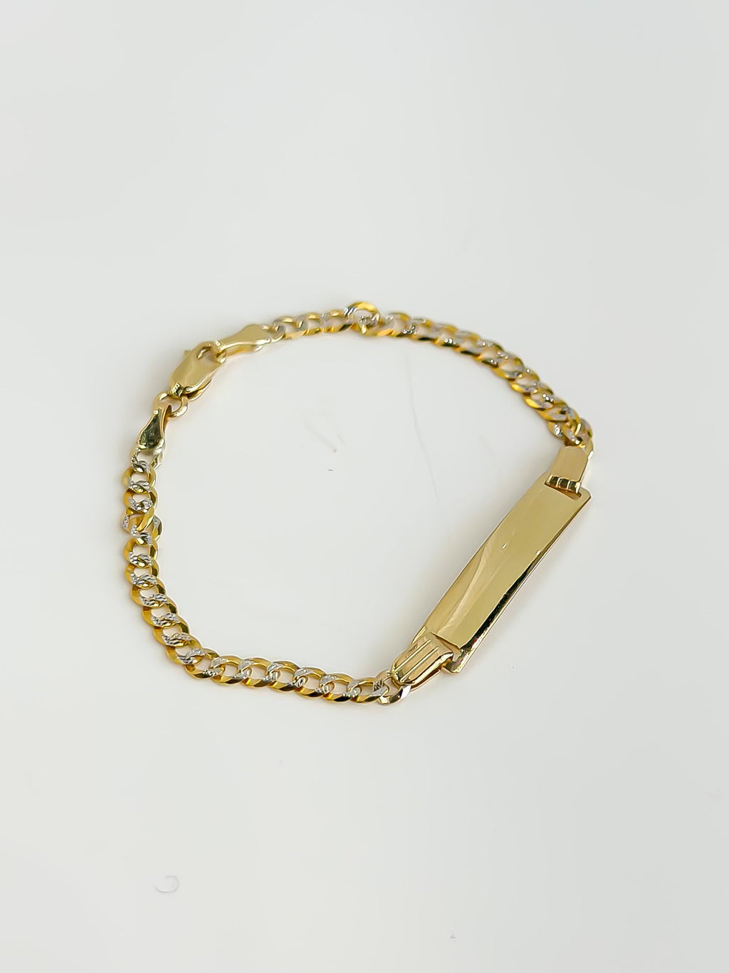 14k SOLID Gold Cuban Link Baby Bracelet Name Tag , 3mm 5.5" - Light, Miami Curb Link, Yellow and White Gold, 585/ 14k Stamp -