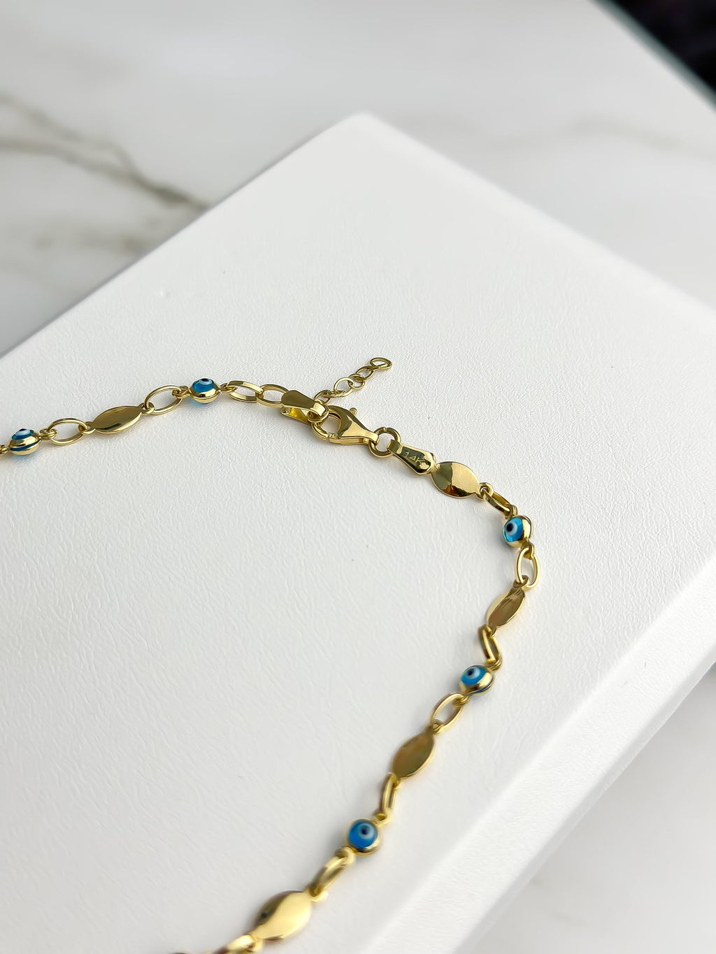 “Blue Amulet” Anklet - 14k Gold