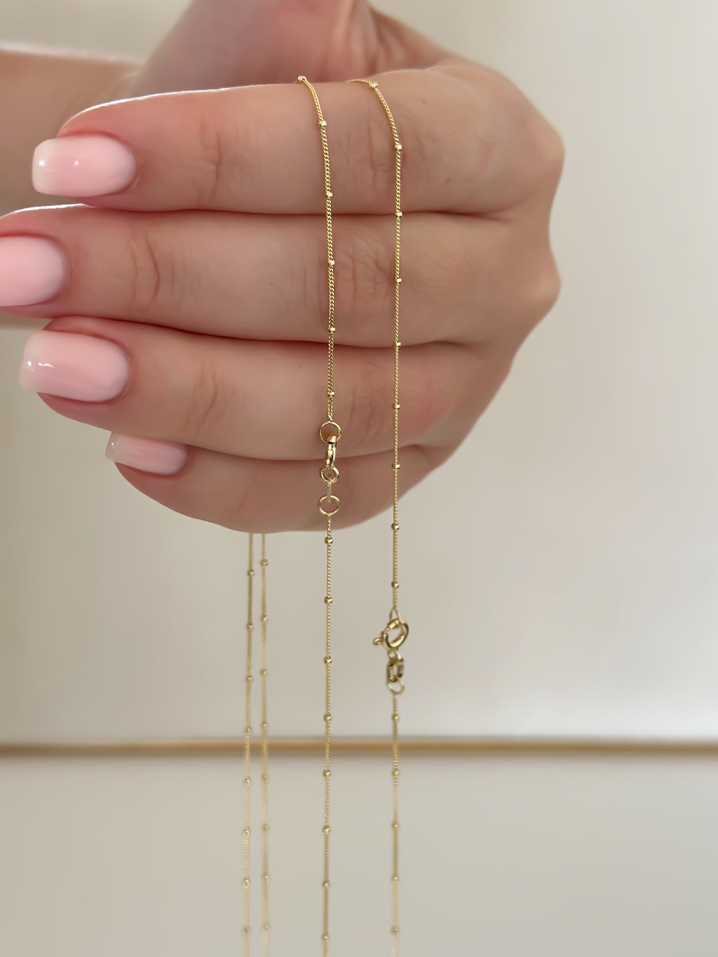 “Beaded Cuban” Chain – 14k Solid Gold
