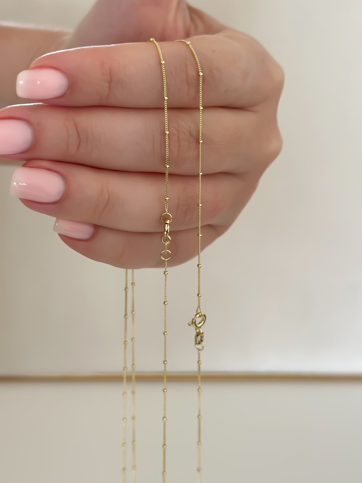 “Beaded Cuban” Chain – 14k Solid Gold