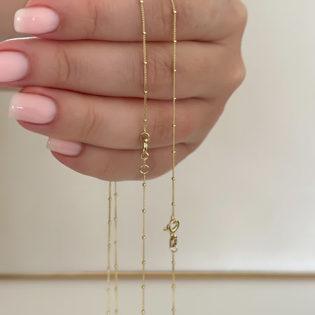 “Beaded Cuban” Chain – 14k Solid Gold