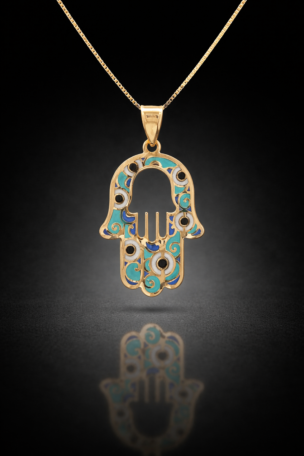 “Guardian Hamsa Eye” Pendant – 14K Gold