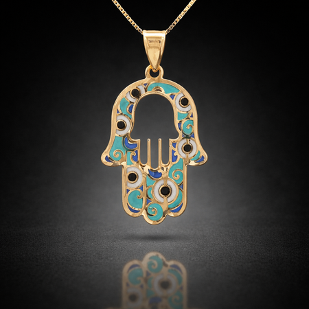 “Guardian Hamsa Eye” Pendant – 14K Gold