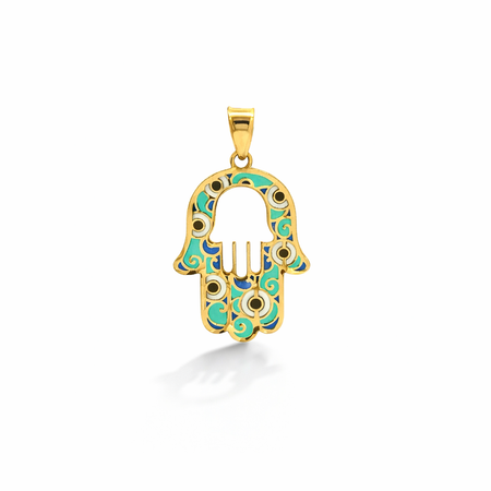 “Guardian Hamsa Eye” Pendant – 14K Gold