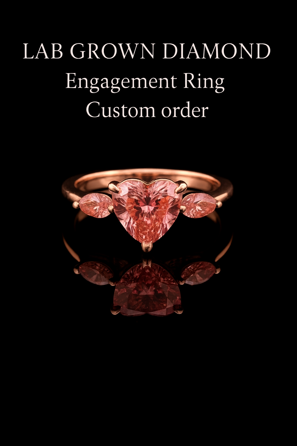 2ct Rose Heart Diamond Engagement Ring - 14k Gold Band, Marquise 0.5ct Diamond Lab Grown