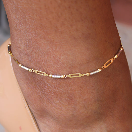 “Two-Tone Cable” Anklet – 10k Solid Gold