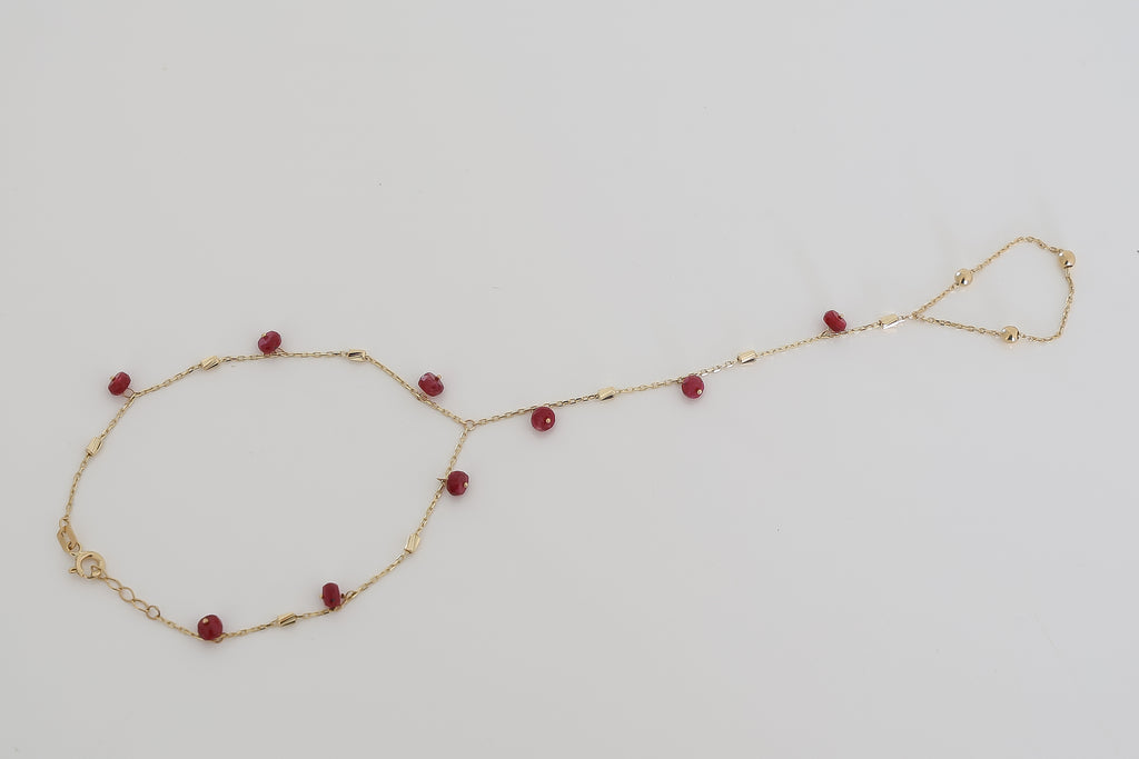 “Scarlet Bead Hand Chain” – 14k Solid Gold