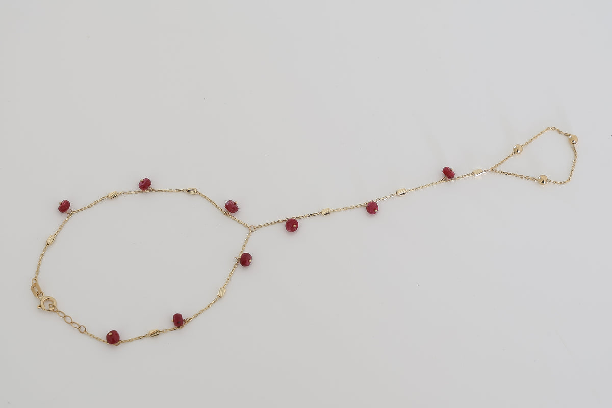 “Scarlet Bead Hand Chain” – 14k Solid Gold