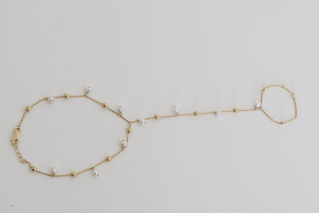 “Classic Pearl Hand Chain” – 14k Solid Gold