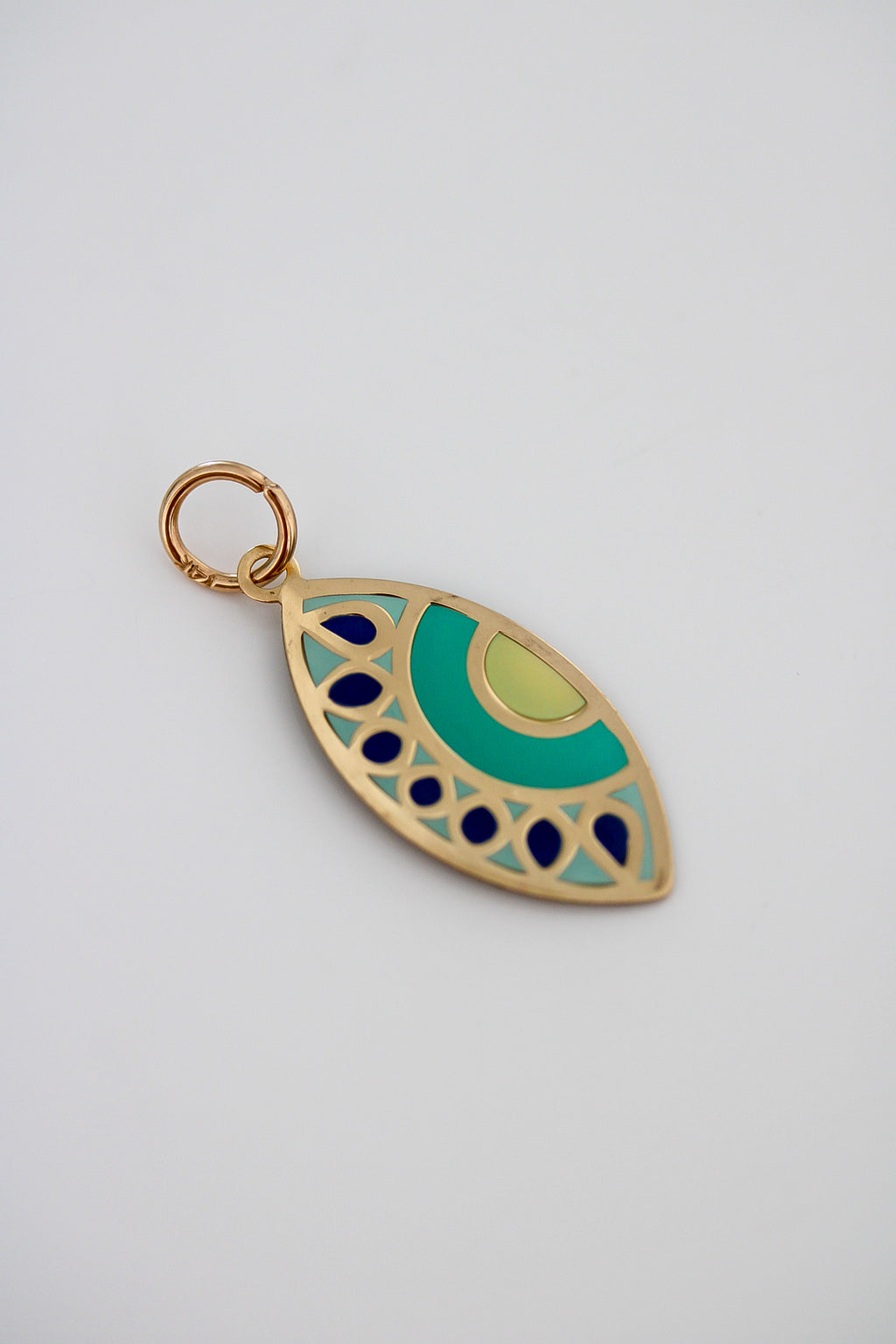 “Green Evil Eye” Pendant – 14k Solid Gold