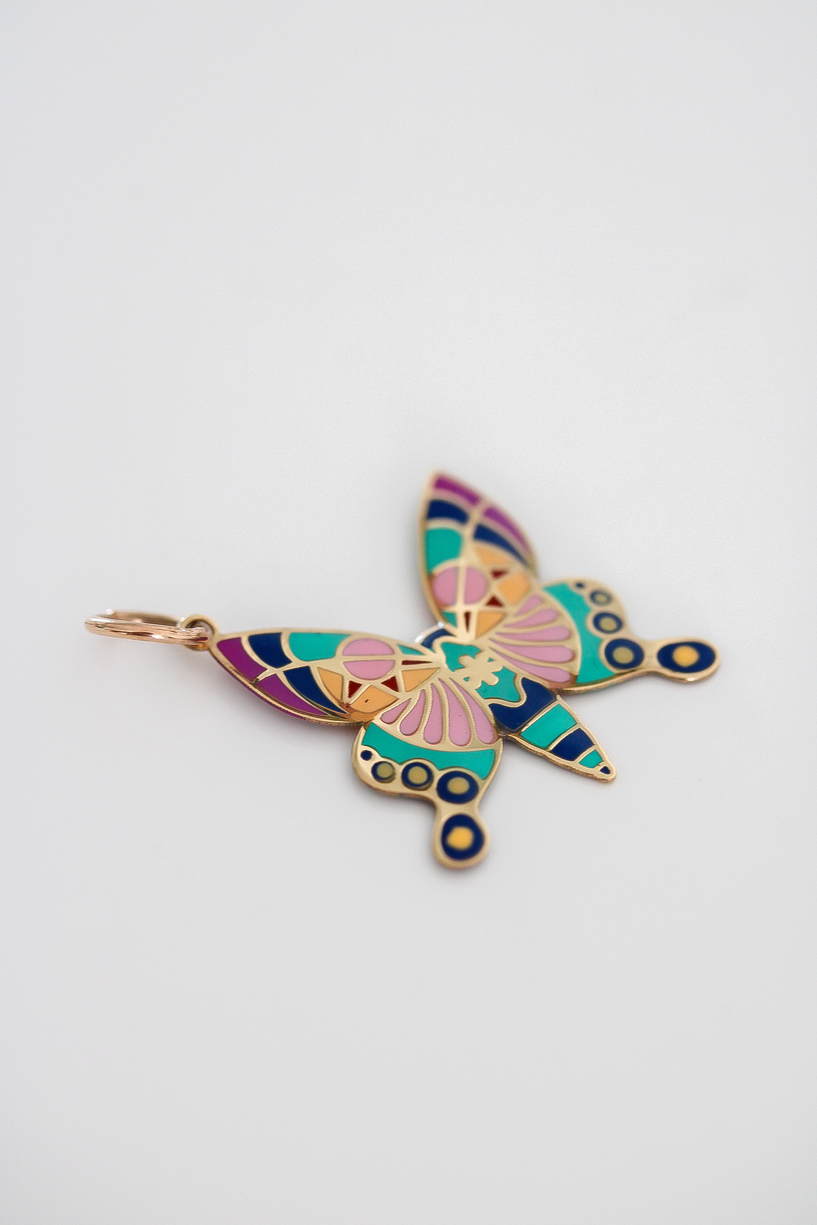 14k Solid Gold Butterfly Pendant Hand-Painted Multi-color Necklace, Animal, Insect Charm, Nature Jewelry, Gift for Her, Women