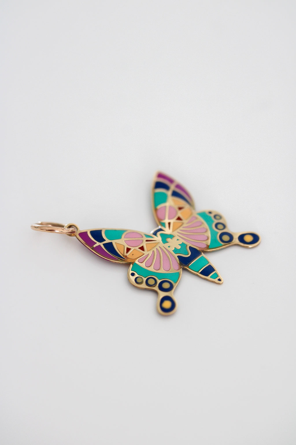 14k Solid Gold Butterfly Pendant Hand-Painted Multi-color Necklace, Animal, Insect Charm, Nature Jewelry, Gift for Her, Women