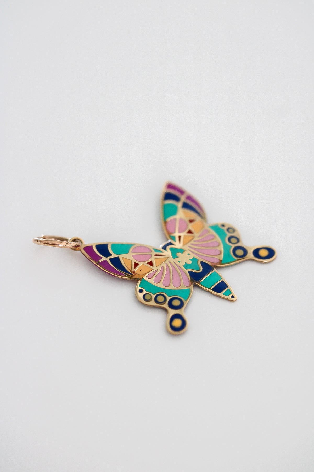 14k Solid Gold Butterfly Pendant Hand-Painted Multi-color Necklace, Animal, Insect Charm, Nature Jewelry, Gift for Her, Women