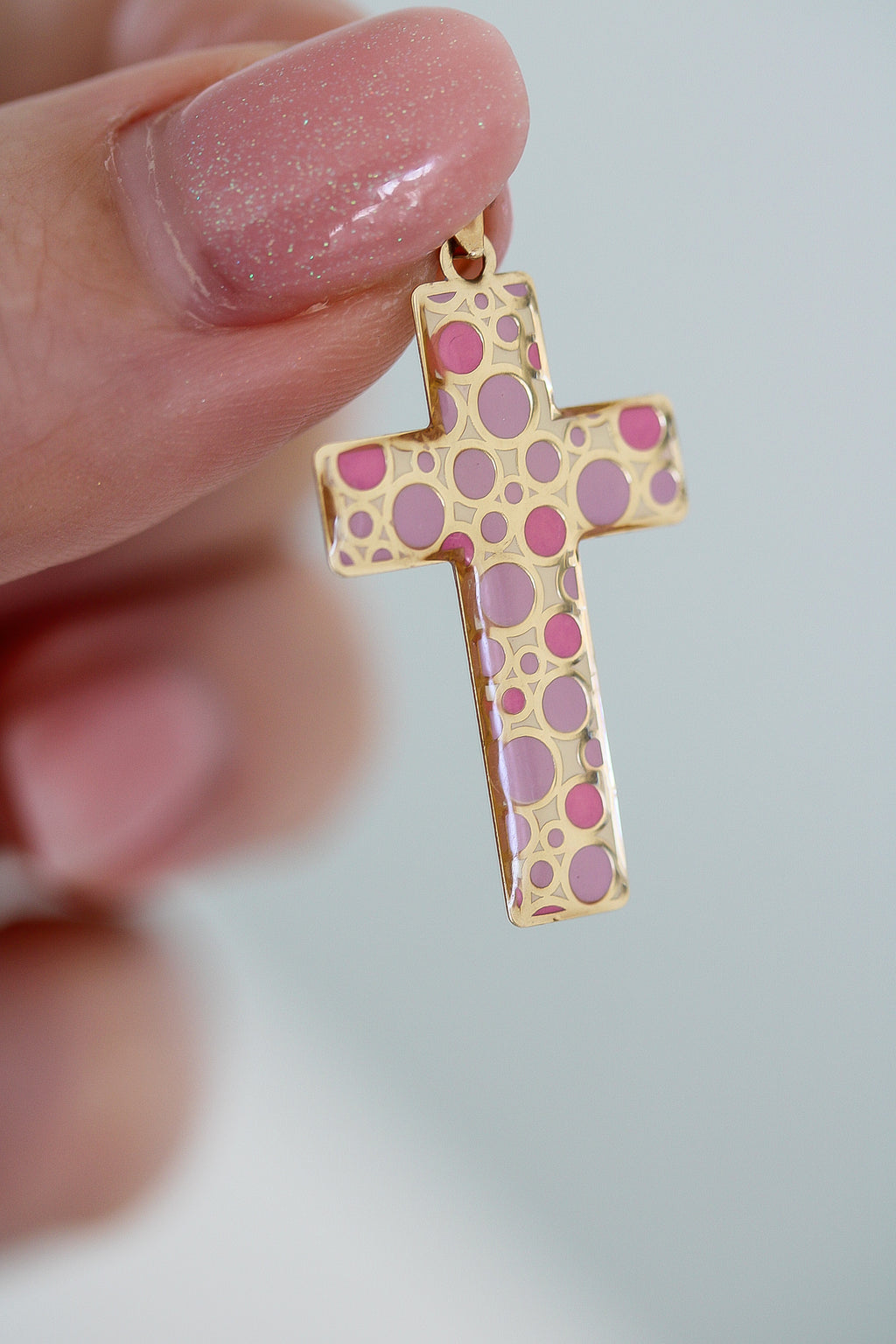 “Painted Cross” Charm – 14k Solid Gold