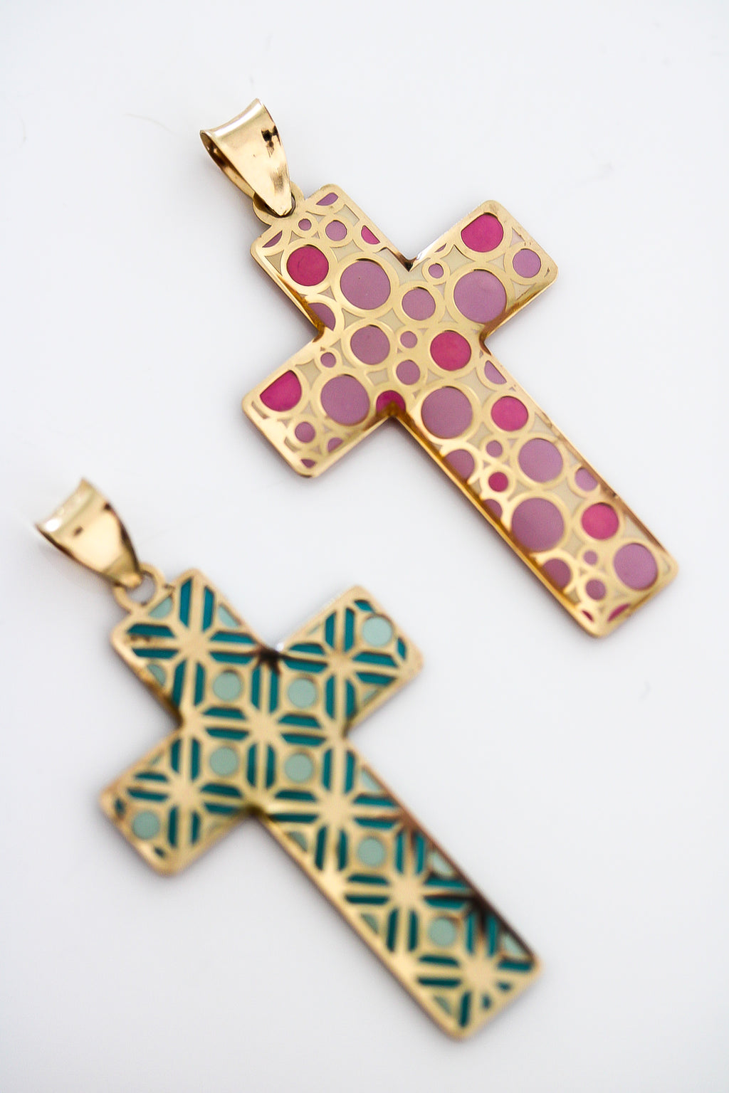 “Painted Cross” Charm – 14k Solid Gold