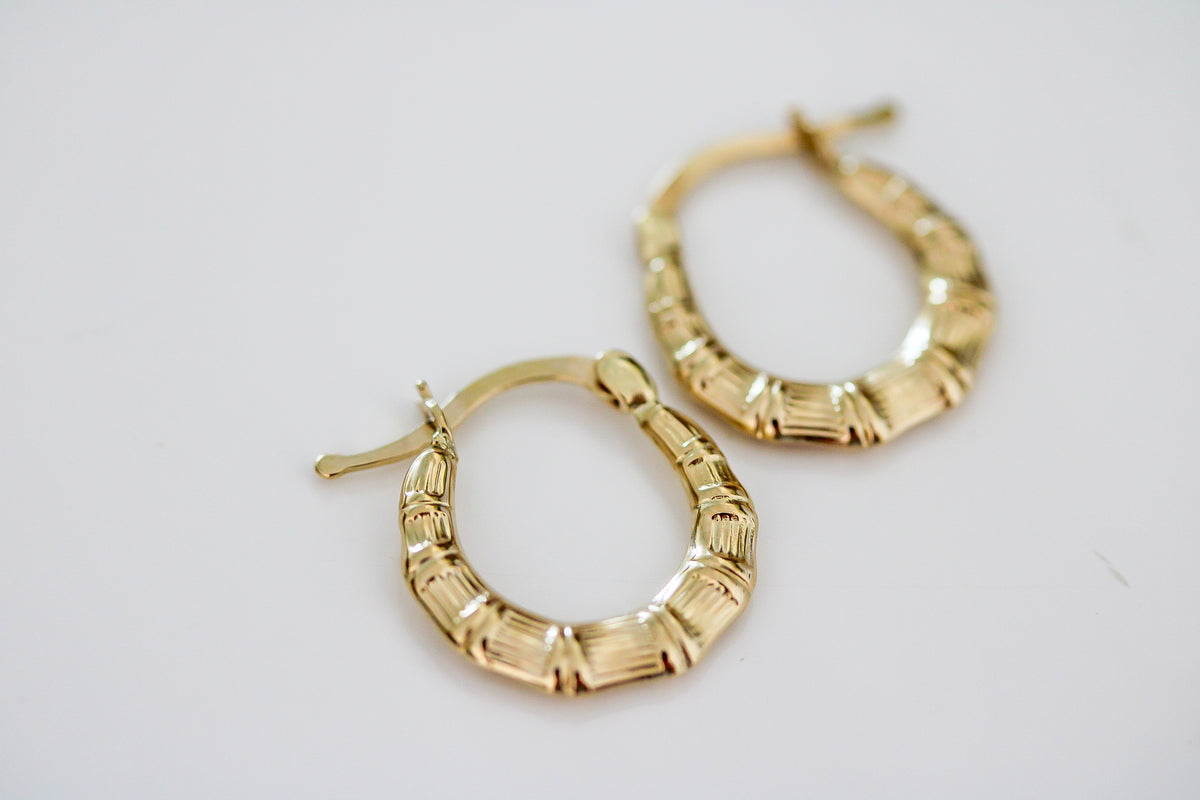 “Mini Bamboo Hoops” – 10k or 14kSolid Gold
