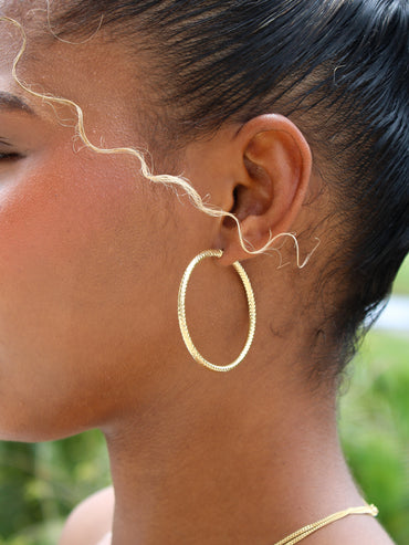 “Textured Gold Hoops” – 10k Gold