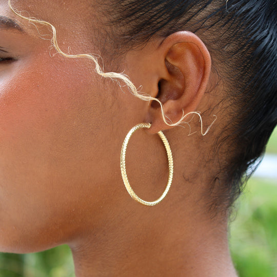 “Textured Gold Hoops” – 10k Gold