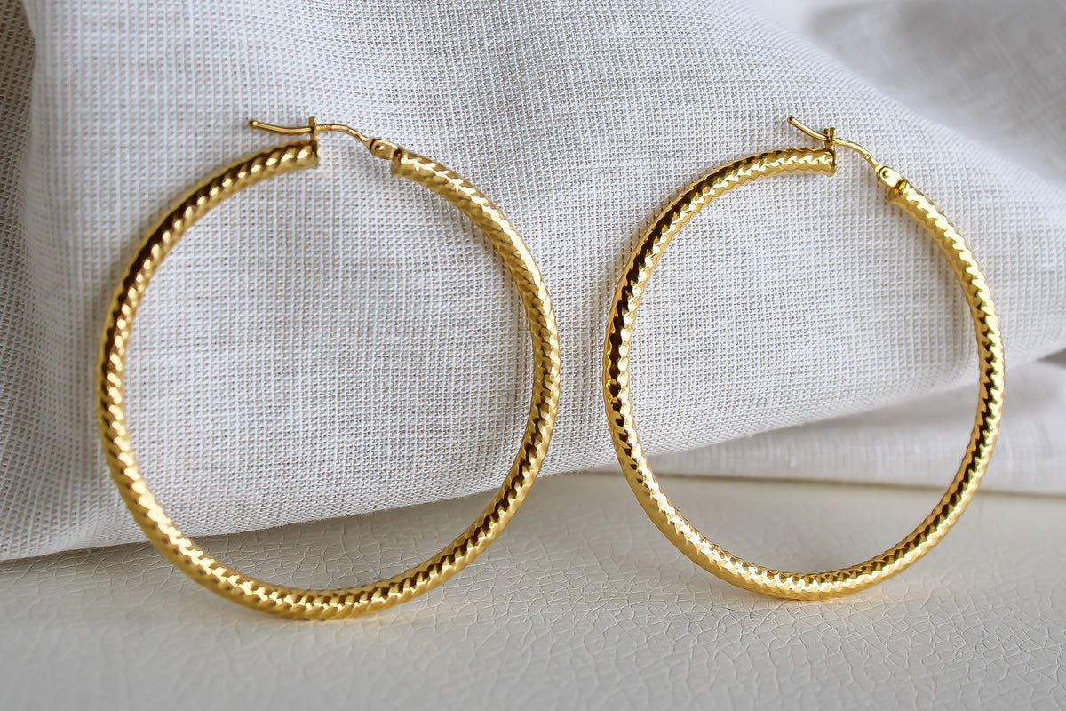 “Textured Gold Hoops” – 10k Gold