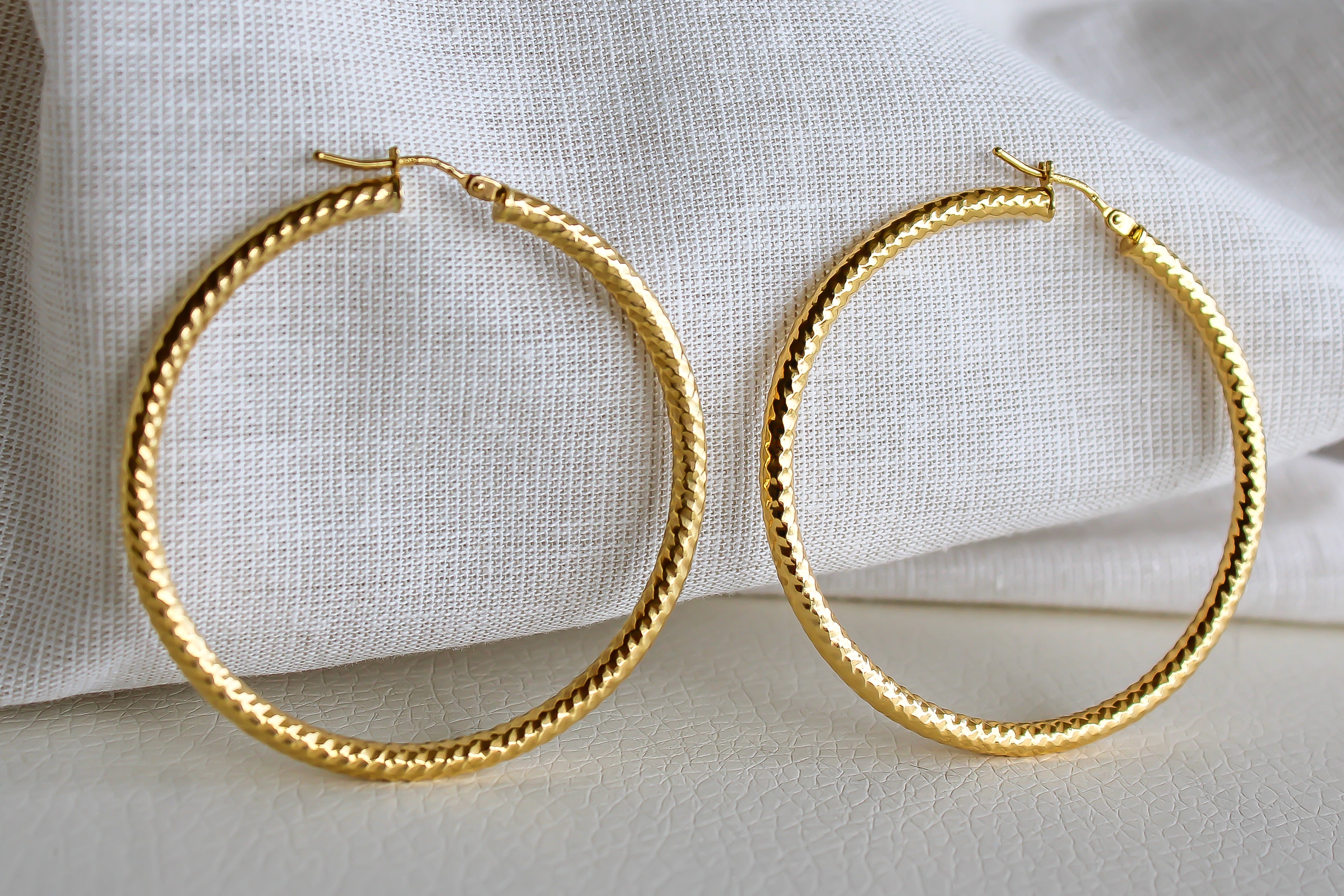 “Textured Gold Hoops” – 10k Gold