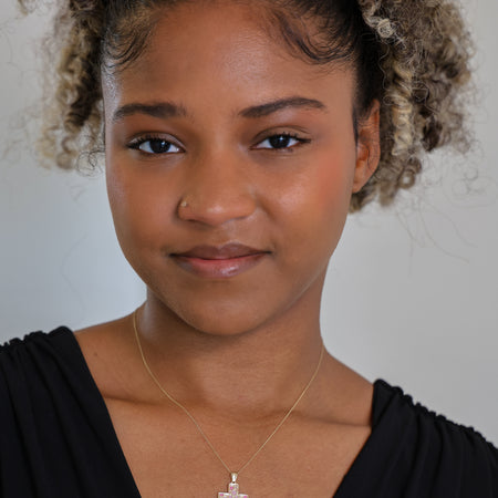 “Painted Cross” Charm – 14k Solid Gold