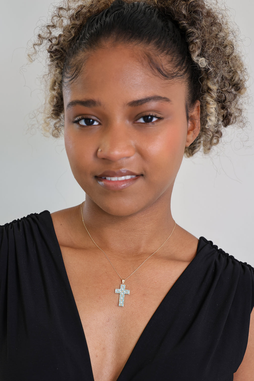 “Painted Cross” Charm – 14k Solid Gold