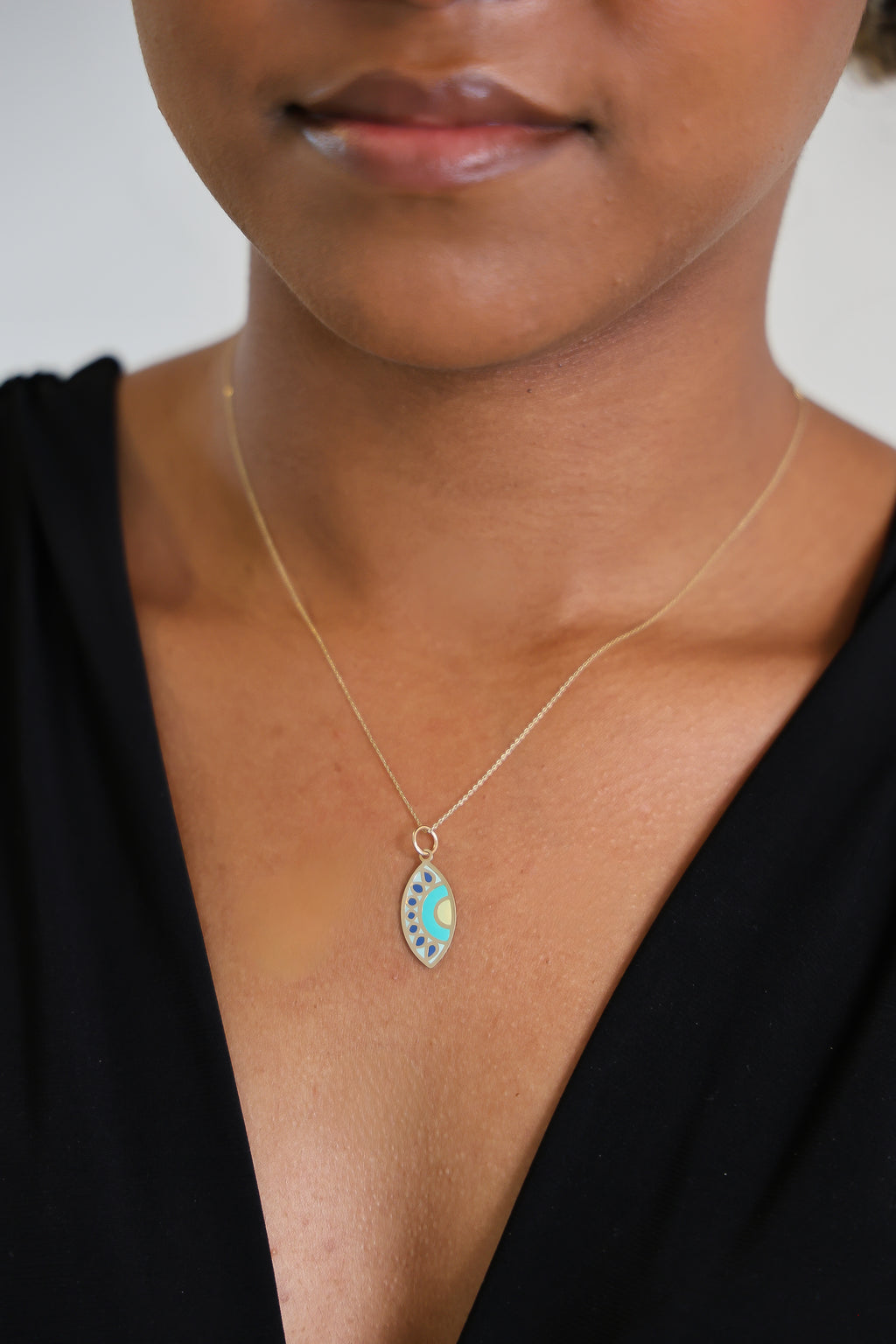 “Green Evil Eye” Pendant – 14k Solid Gold