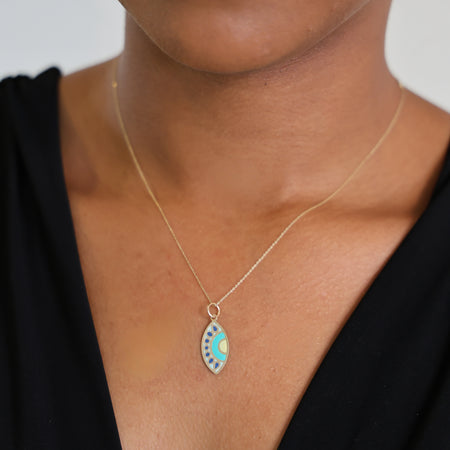 “Green Evil Eye” Pendant – 14k Solid Gold