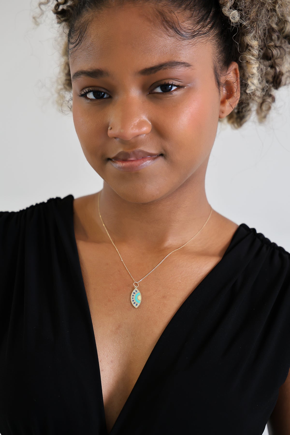 “Green Evil Eye” Pendant – 14k Solid Gold
