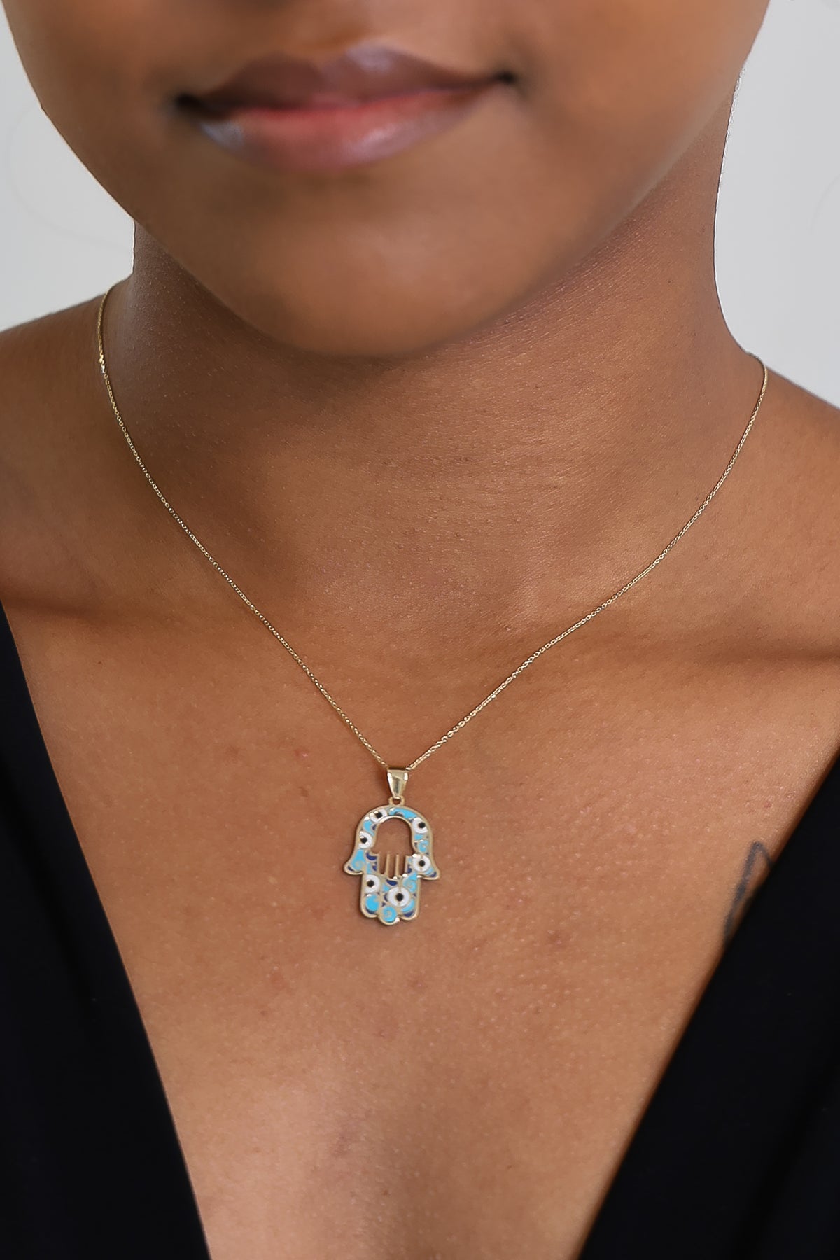 “Guardian Hamsa Eye” Pendant – 14K Gold