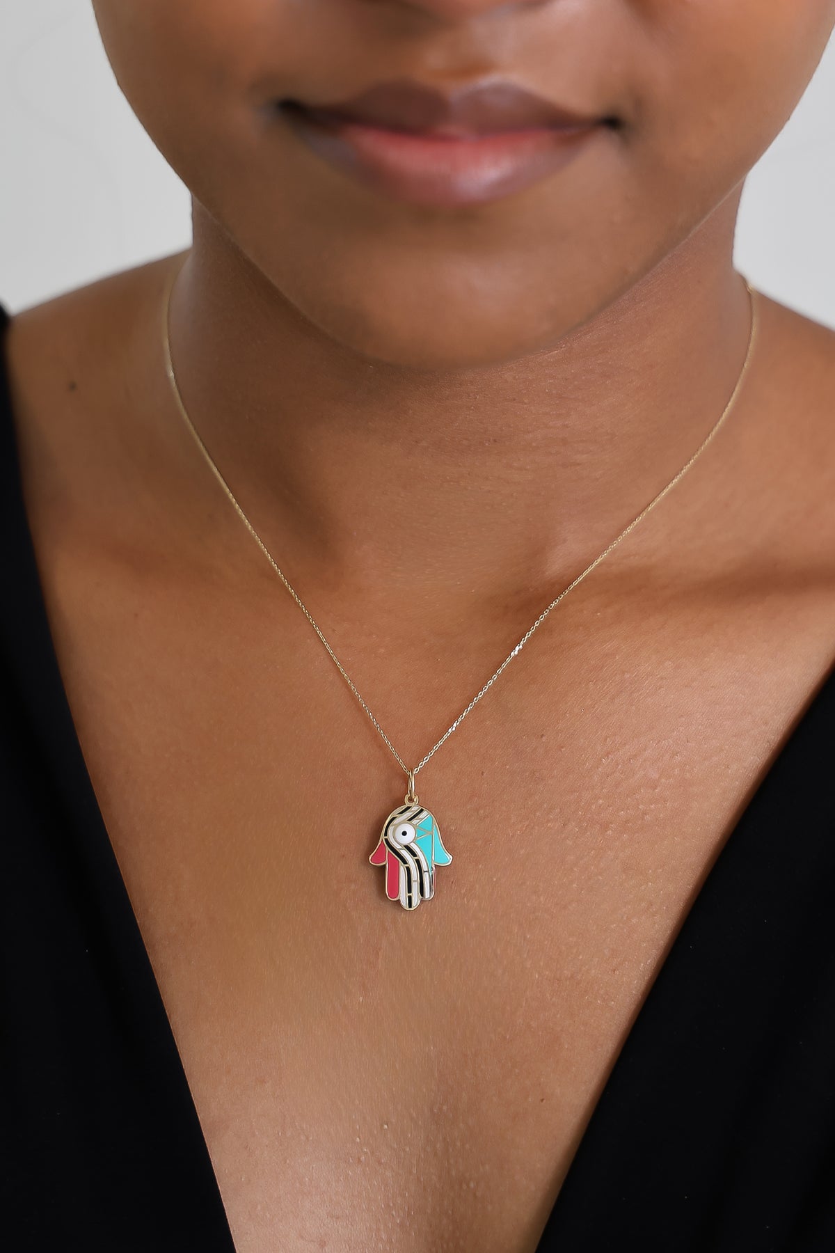 “Hamsa Evil Eye” Pendant – 14k Solid Gold