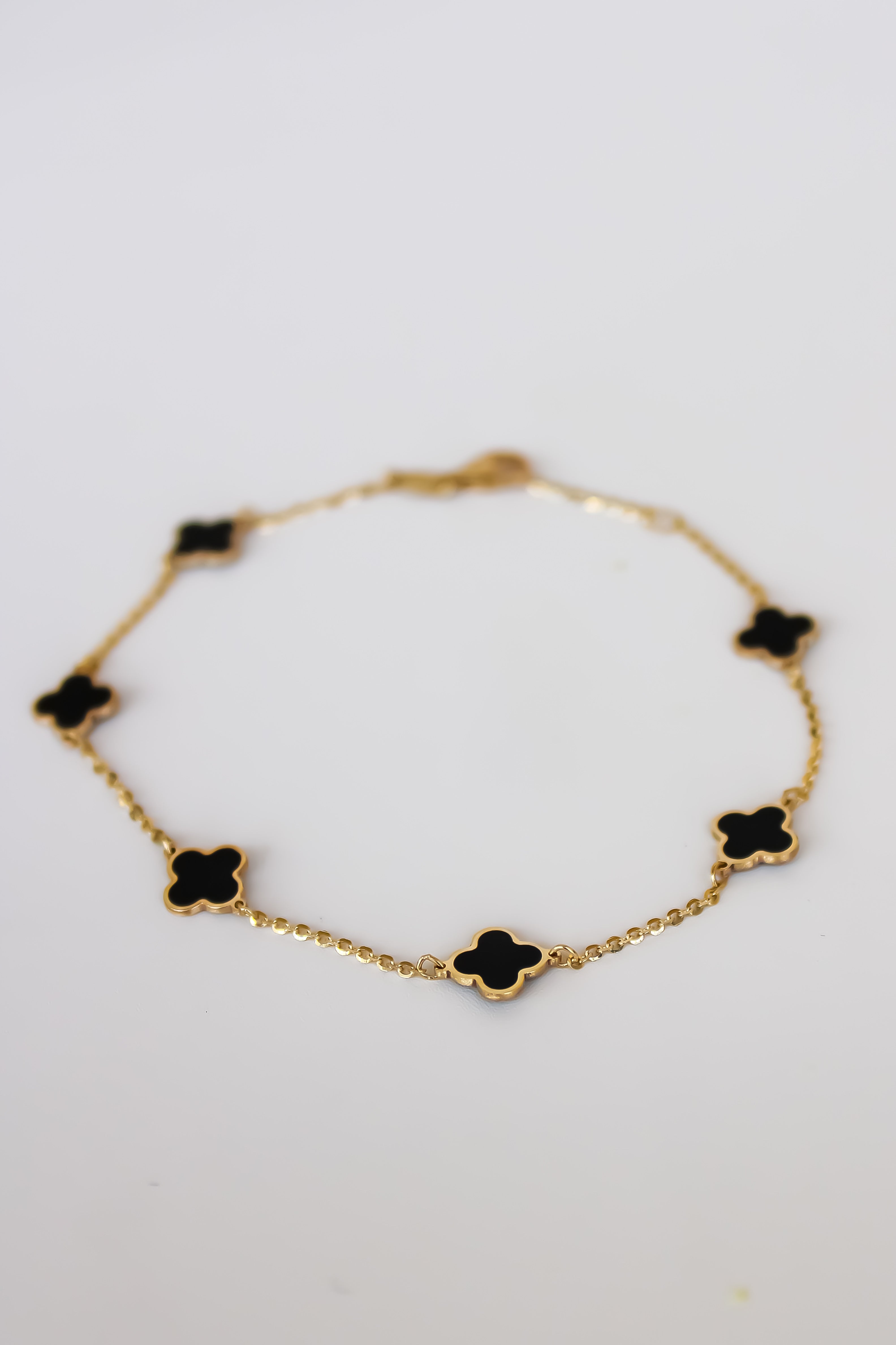 “Lucky Clover” Bracelet – 14k Gold & Black Enamel