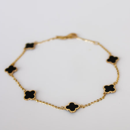 “Lucky Clover” Bracelet – 14k Gold & Black Enamel