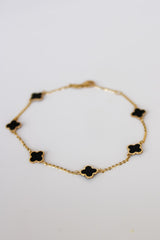 “Lucky Clover” Bracelet – 14k Gold & Black Enamel
