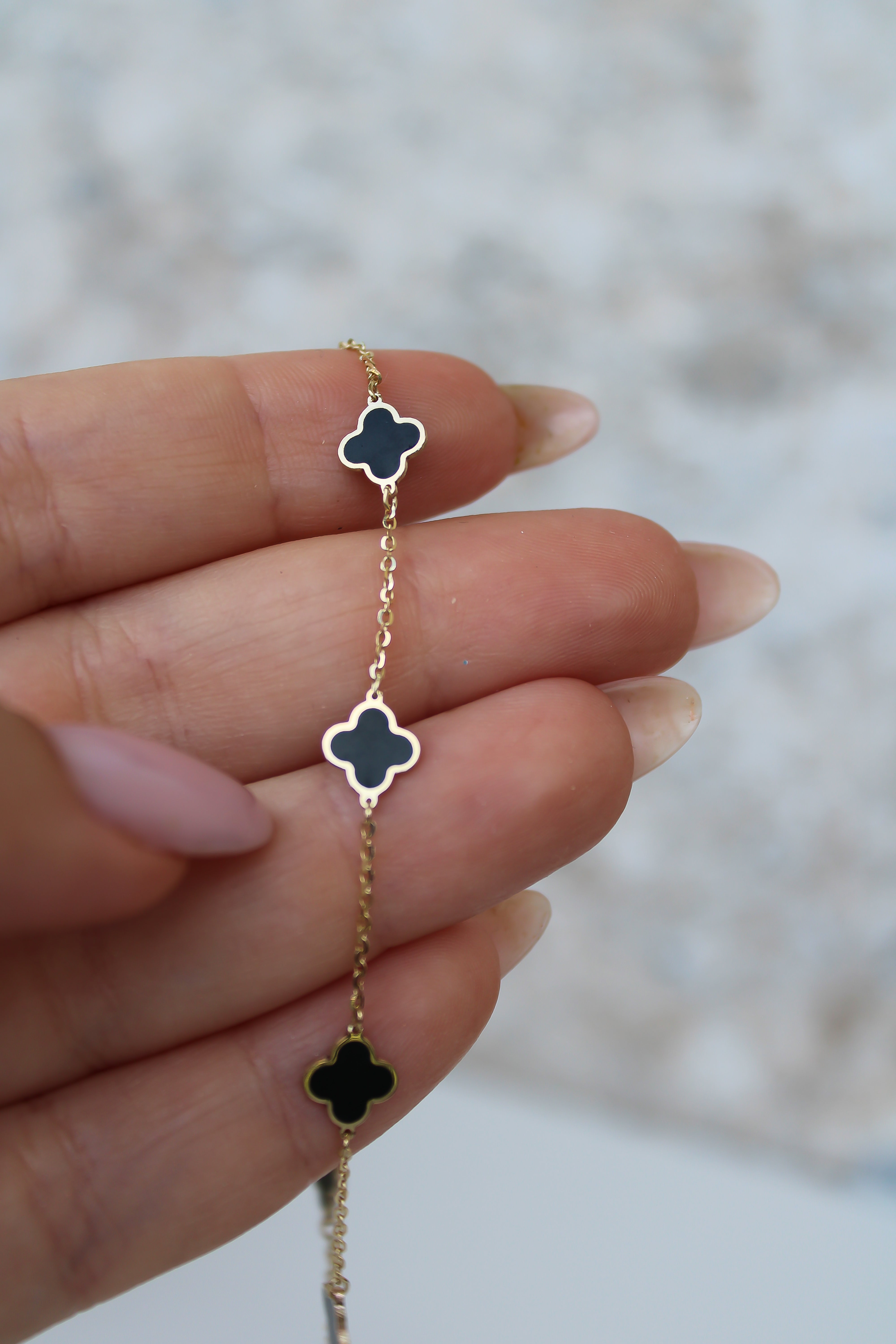“Lucky Clover” Bracelet – 14k Gold & Black Enamel