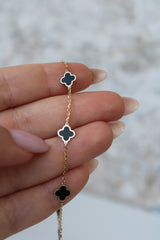 “Lucky Clover” Bracelet – 14k Gold & Black Enamel