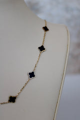 “Lucky Clover” Necklace – 14k Gold & Black Enamel