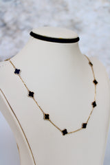 “Lucky Clover” Necklace – 14k Gold & Black Enamel