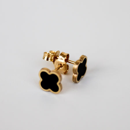 “Lucky Clover” Black Enamel Studs – 14k Solid Gold