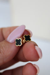 “Lucky Clover” Black Enamel Studs – 14k Solid Gold